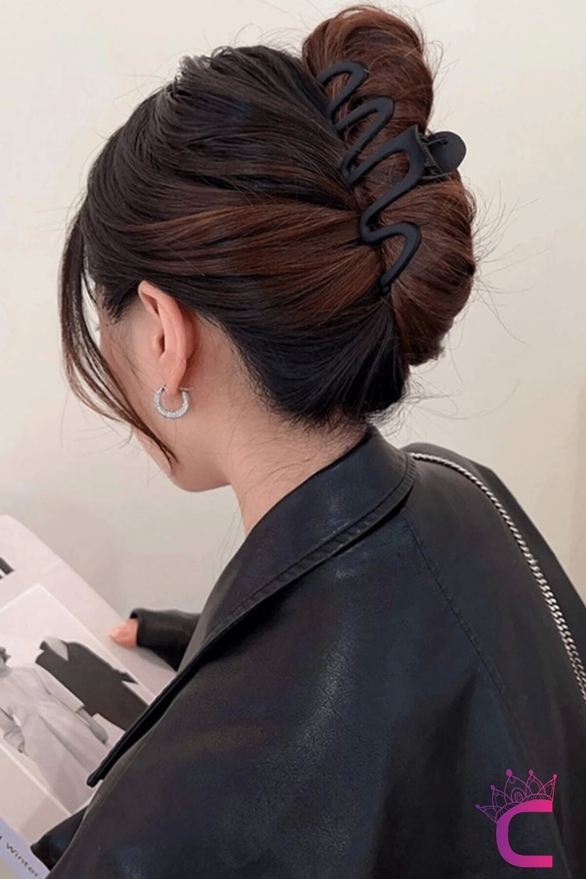 Cinderella Mat Siyah Büyük Boy Kadın Mandal Toka 13cm - Şık ve Zarif Saç Topuz Tokası