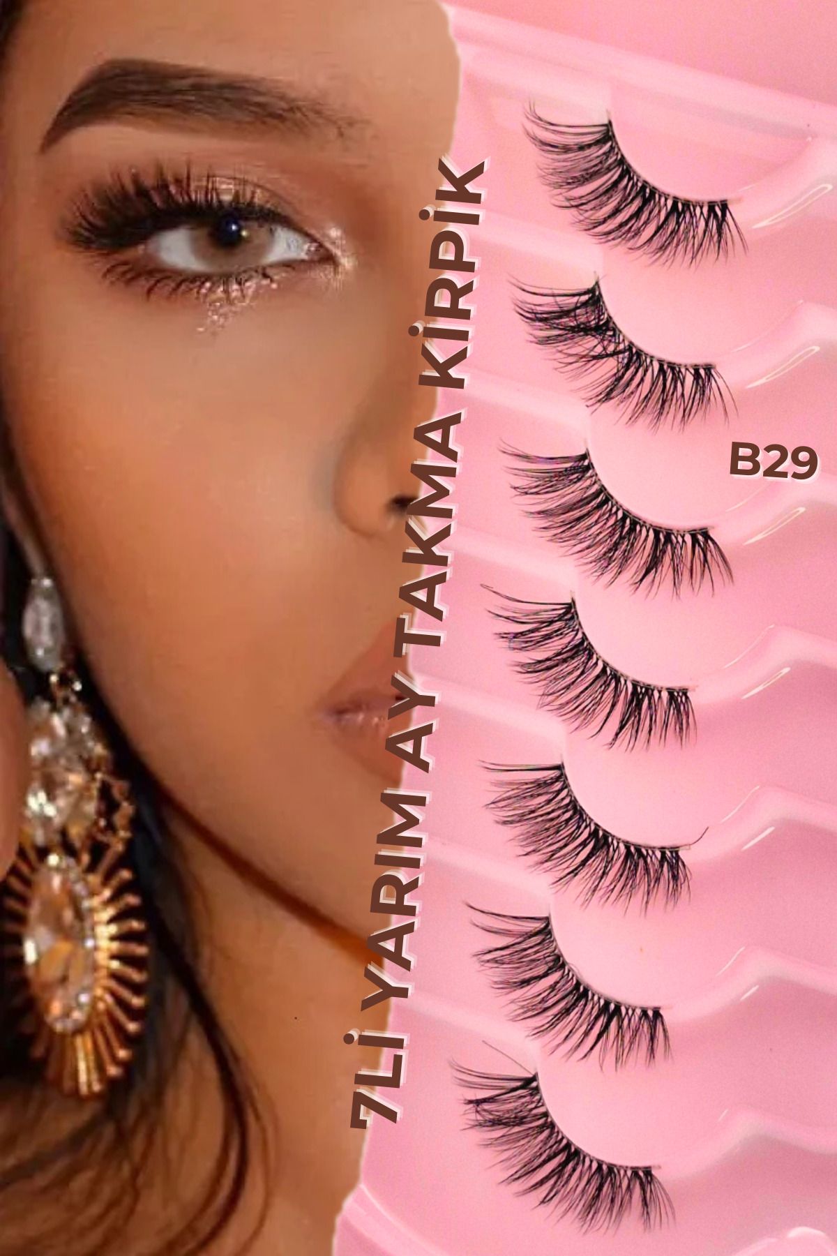 ruby face 7Lİ YARIM BOY İPEK KİRPİK - 3D YARIM AY İPEK TAKMA KİRPİK - B29