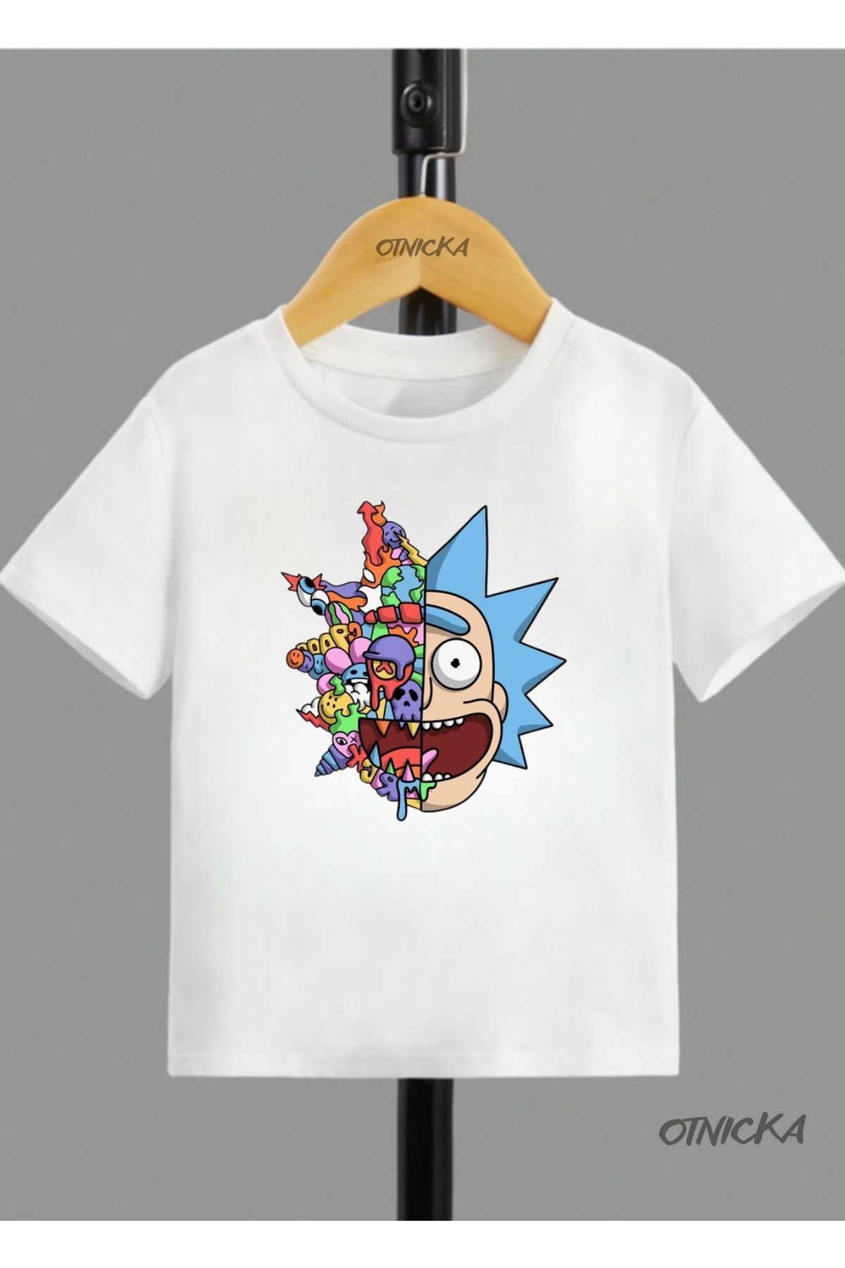 OTNICKA Özel Tasarım RİCK AND MORTY Baskılı Beyaz Çocuk Tişört