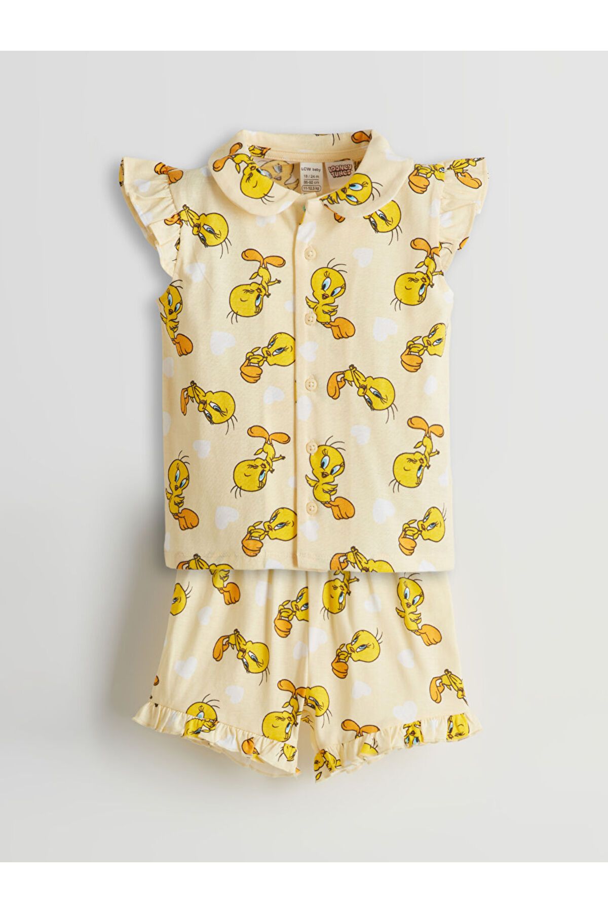 LC Waikiki LCW baby Sarı Tweety Baskılı Kız Bebek Şortlu Pijama Takım