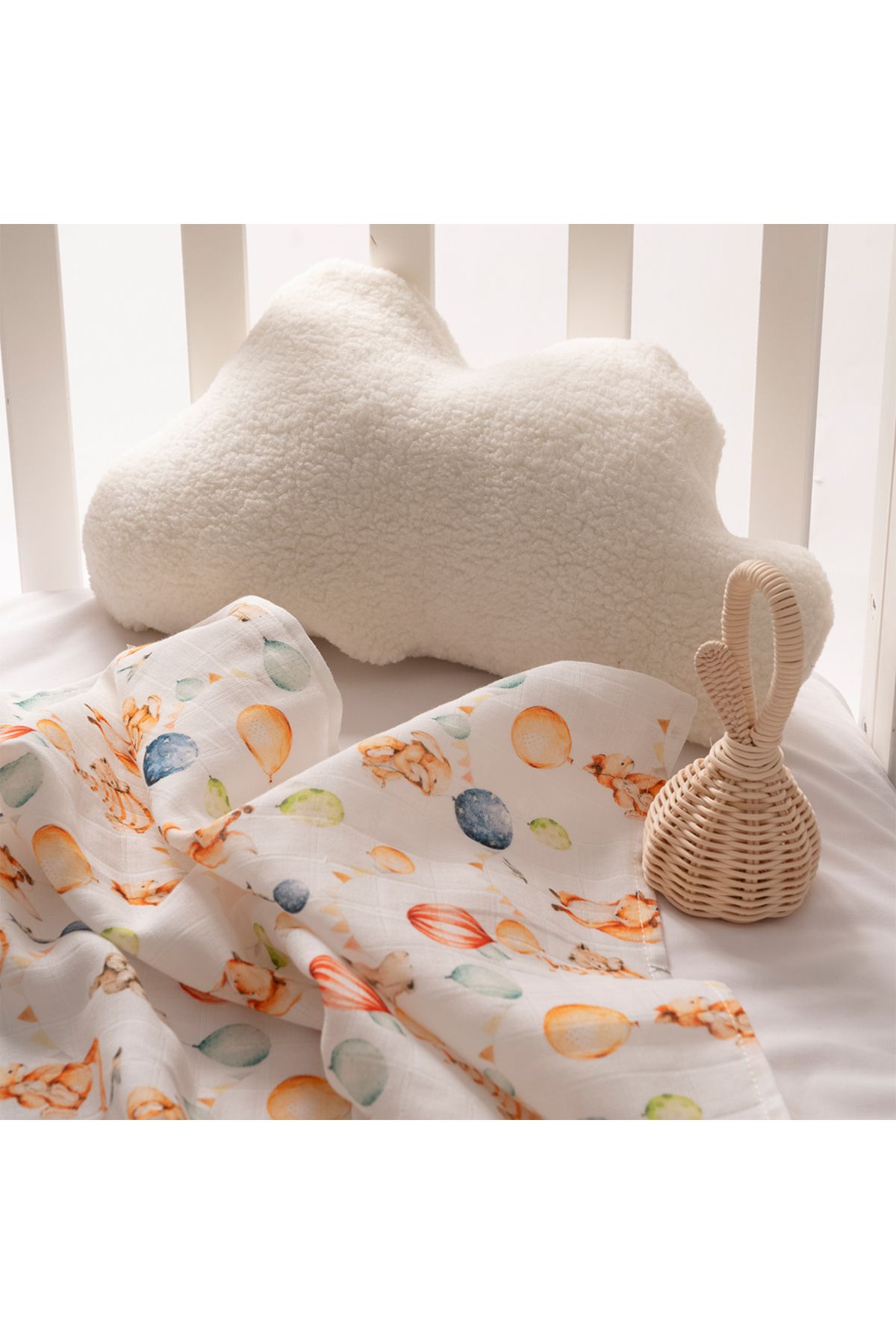 HAFY BABY %100 Pamuk Organik Balonlu Sincap Desenli Müslin Örtü 100x110