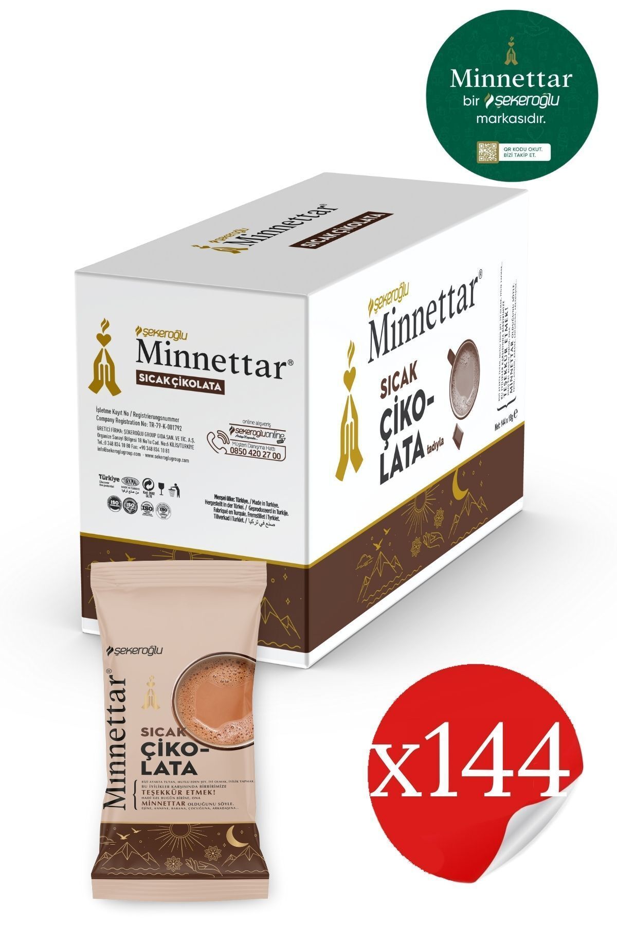 Şekeroğlu Minnettar Tek Içimlik Sıcak Çikolata 18 Gr 12 Kutu ( 144 Adet Tek İçimlik )