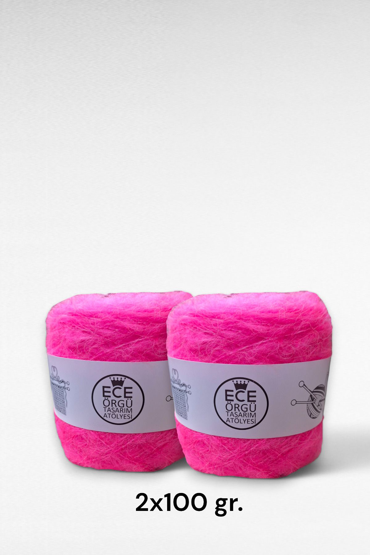 Ece Örgü Tasarım Atölyesi Flamingo Neon Pembe Bol Tüylü Tiftik Moher Yün Örgü Ipi