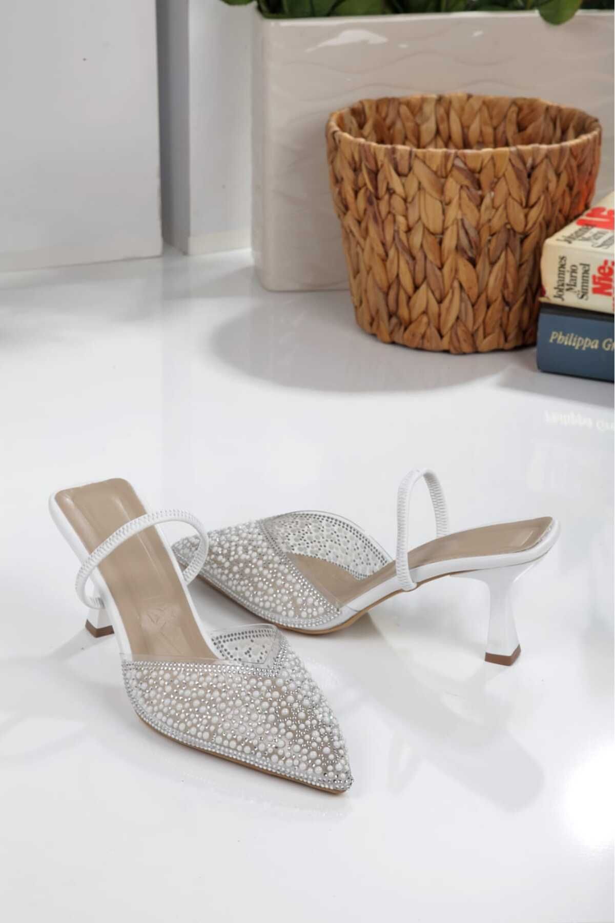 No 35 İnci Detaylı Topuklu Stiletto Kadın Abiye Ayakkabı