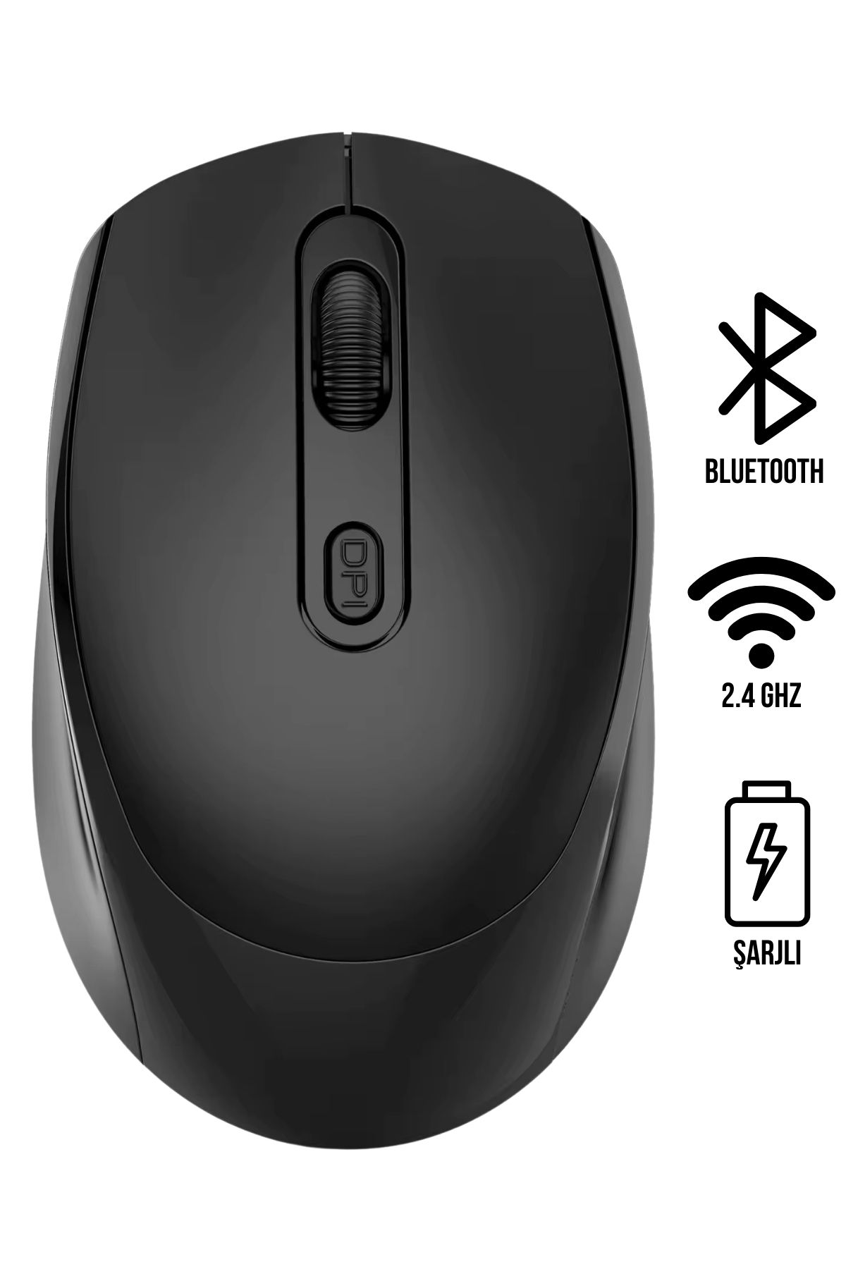 Apricot AP-332 2in1 Bluetooth ve 2.4GHz Şarjlı Type-C Girişli Siyah Bluetooth Kablosuz Mouse