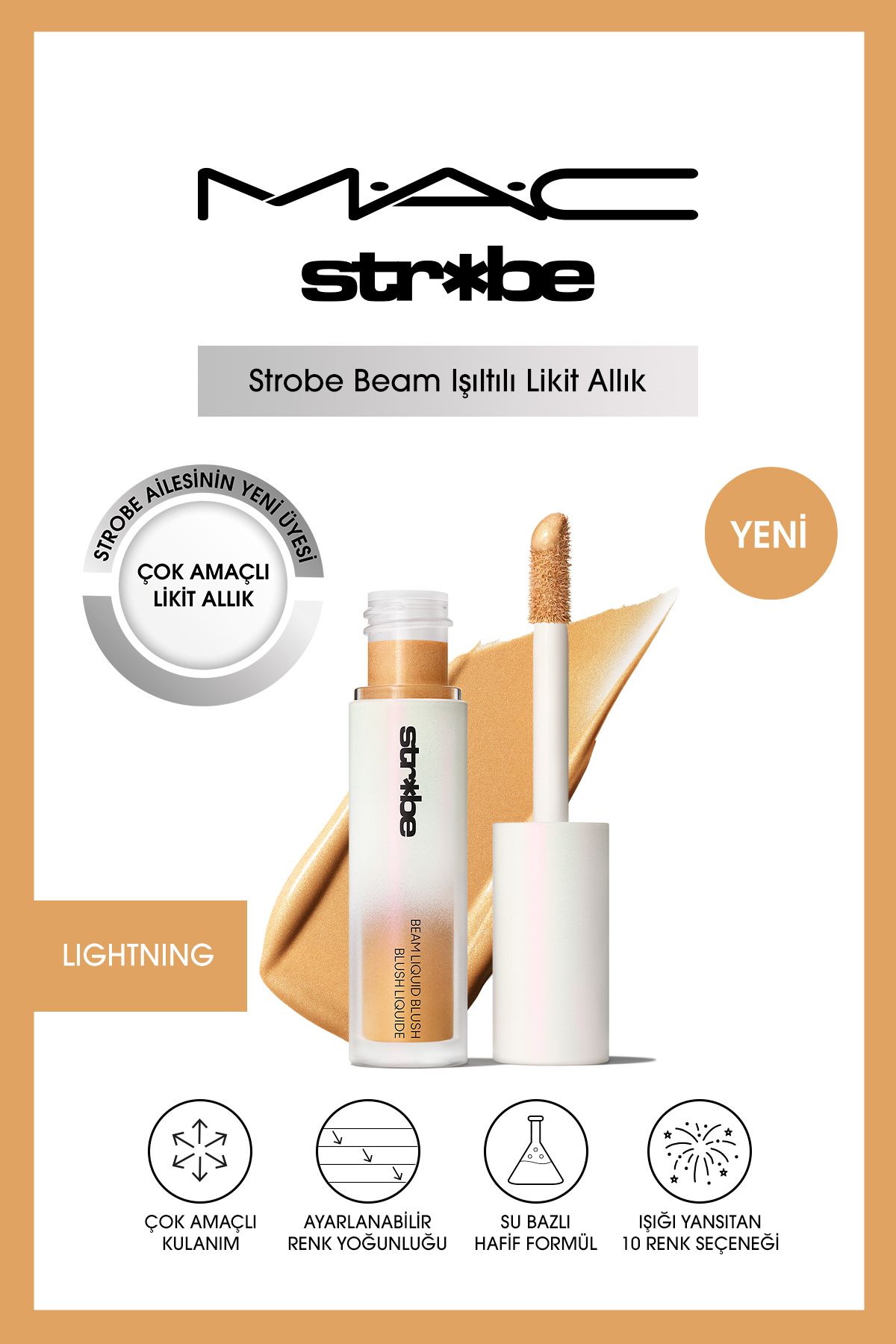 Mac Strobe Beam Işıltılı Çok Amaçlı Likit Allık - Lightning 4.3 ml