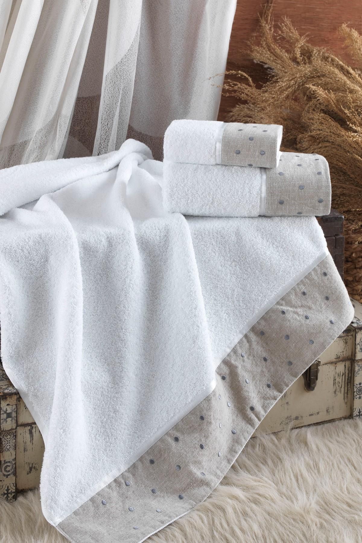 Ellia Soft Seramik Puantiyeli 3 Parça Havlu Seti | %100 Pamuklu | Kutulu Hamam Takımı | Çeyiz Seti | Lüks Banyo