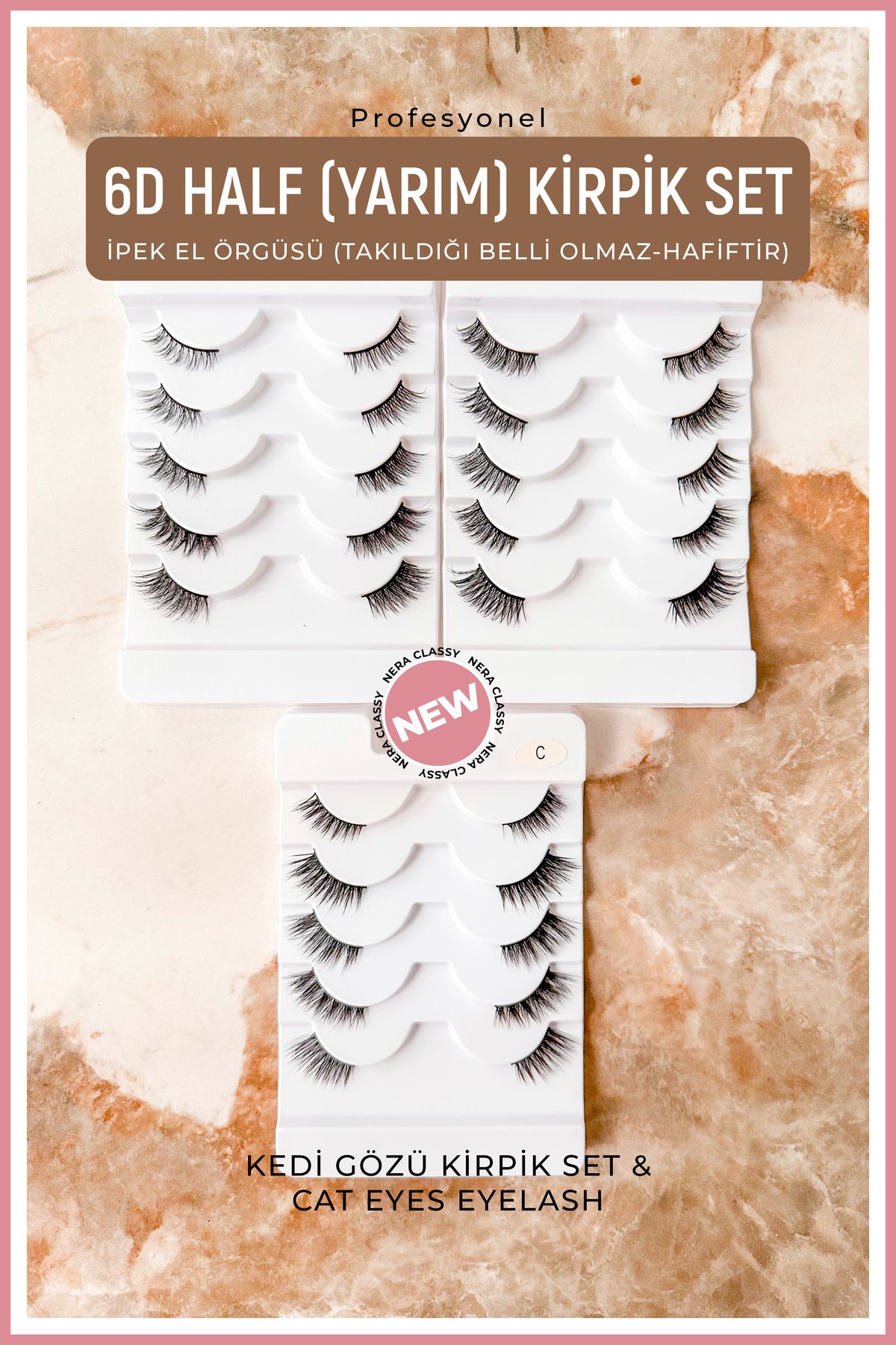 Nera Classy 15 Farklı Model Köşelere Takılan (Yarım) Takma Kirpik + Eyeliner (KEDİ GÖZÜ&CAT EYES EYELASH)