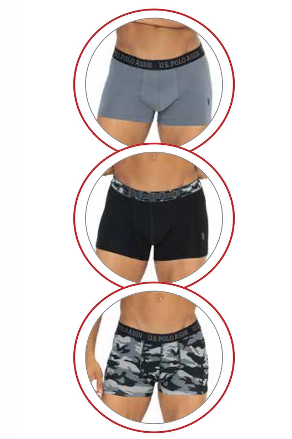 U.S. Polo Assn. U.s Polo Assn. 80542 Erkek Pamuklu 3'lü Boxer-Siyah&Antrasit&Baskılı