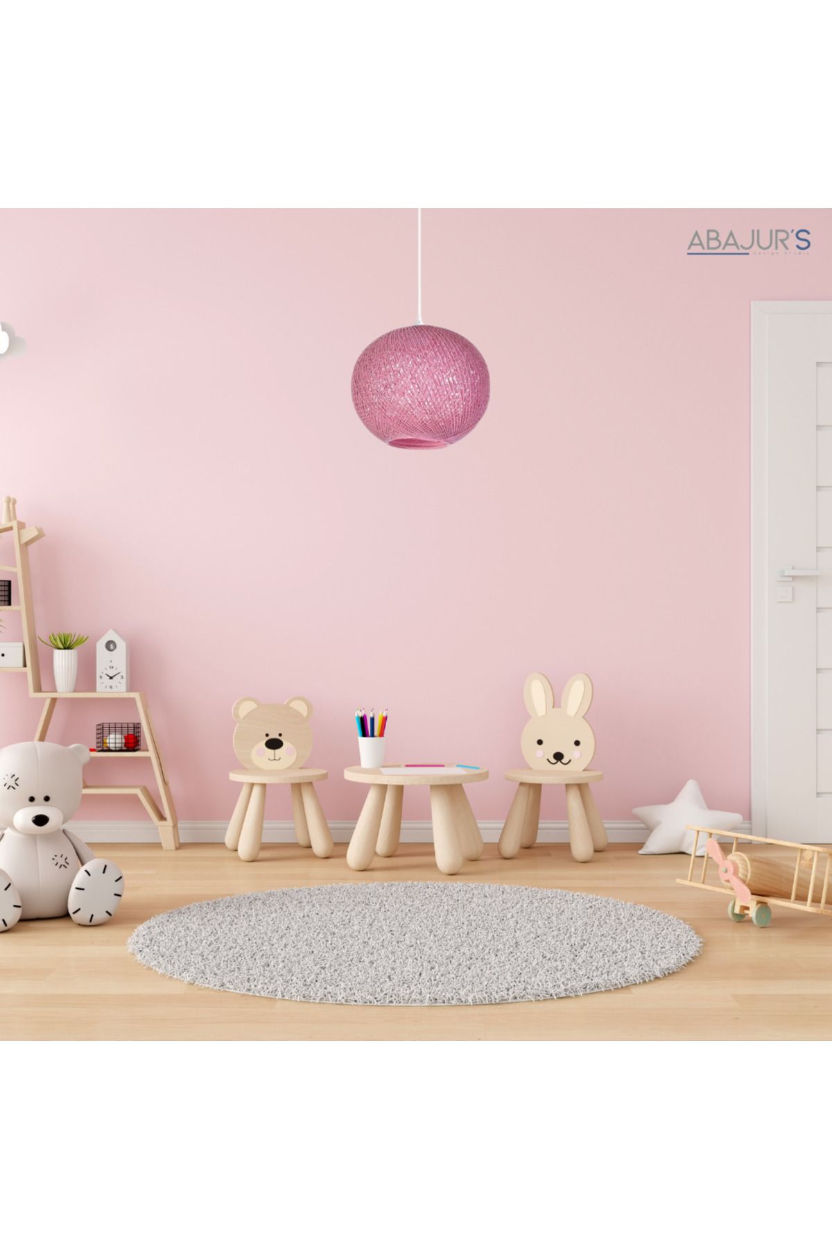 DzynLighting Hasır Pembe Ip Başlık Sık Dokuma 1. Sınıf Tekli Sarkıt