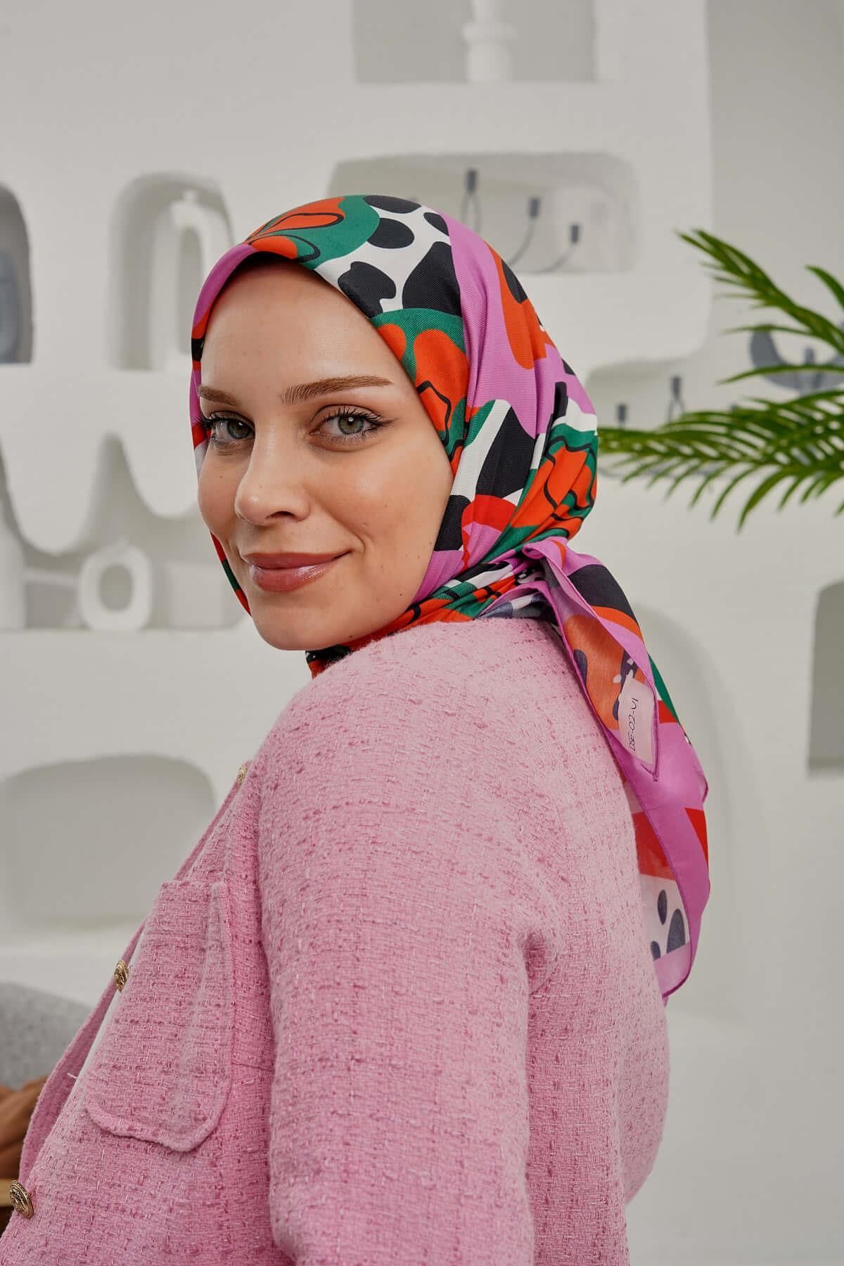 AFVENTE Yaprak Desen Pembe Soft Pamuk Eşarp