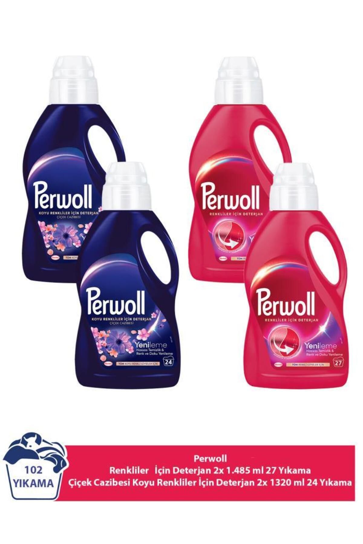 Perwoll Renkliler 2x1.485ml 27 Yıkama Çiçek Cazibesi Koyu Renkler 2x1.320ml 24 Yıkama 4'lüset (102 YIKAMA)