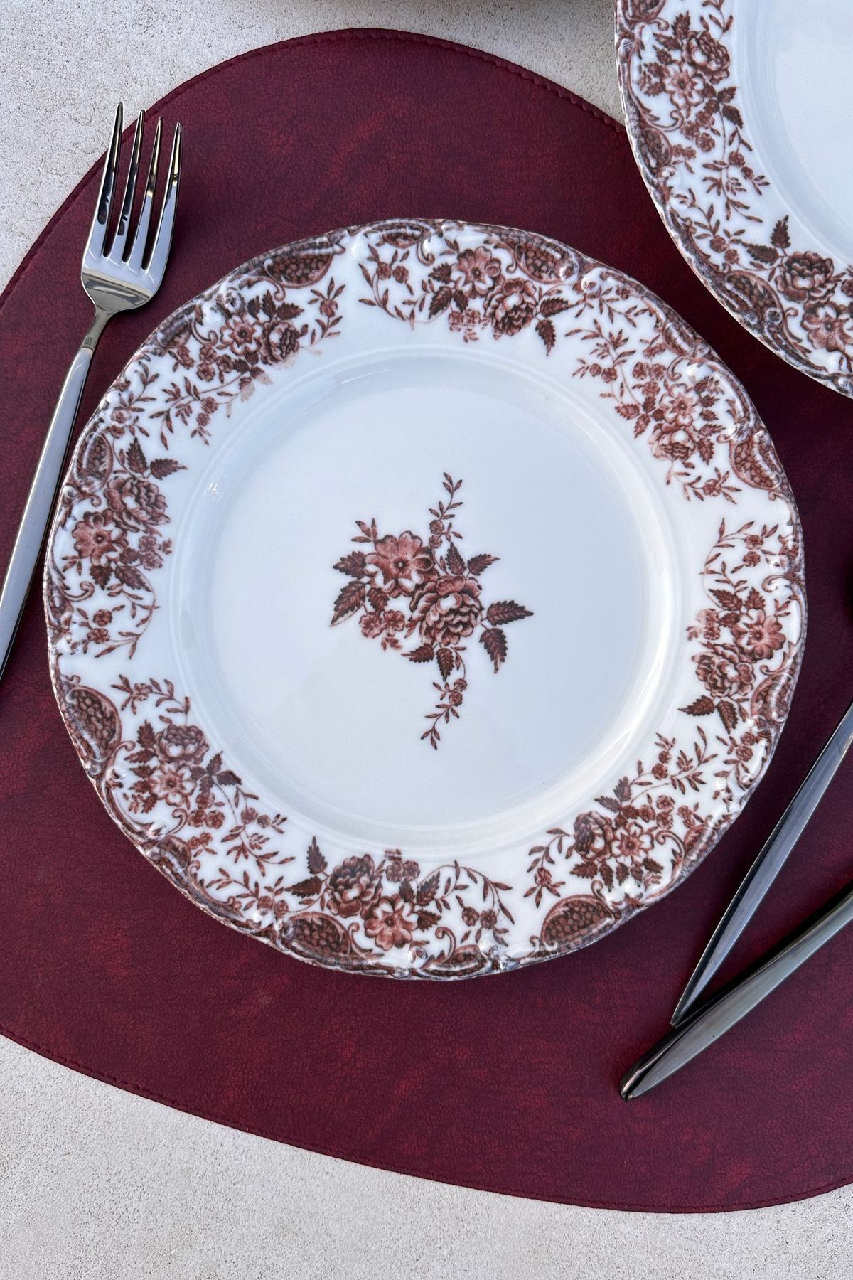porselenden Antique Rose 6 kişilik 25 cm Premium Porselen 6'lı Servis Tabağı Takımı Özel Tasarım