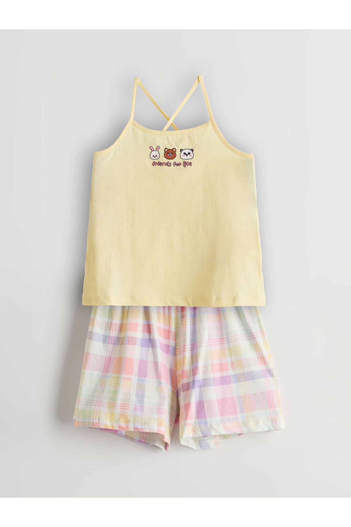 LC Waikiki LCW Kids Bisiklet Yaka Kız Çocuk Şortlu Pijama Takımı