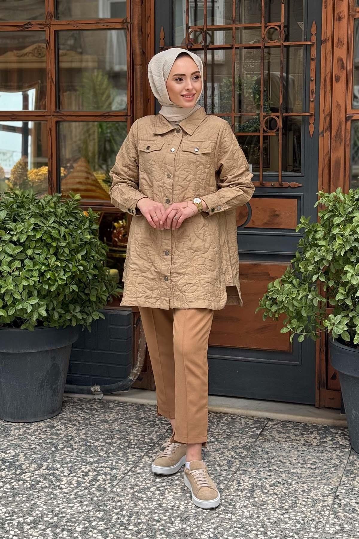 Invee İNVEE Kapitone Gömlek 6827 Camel