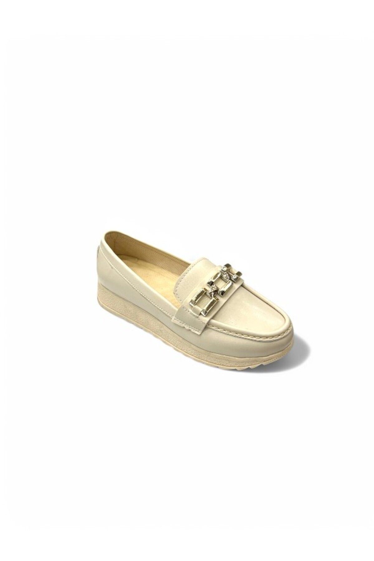 iskarpino Krem Gold Tokalı Kadın Loafer Ayakkabı