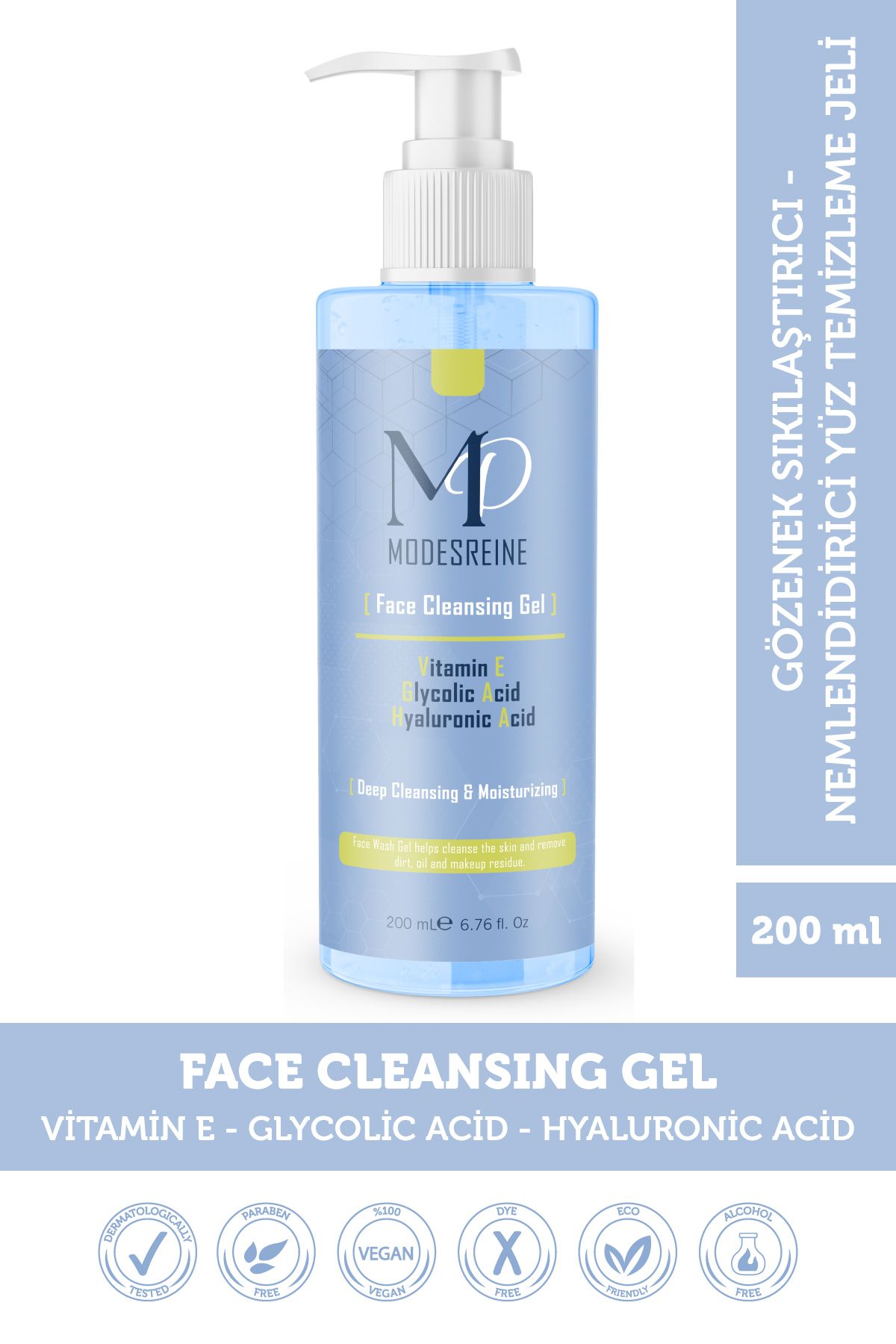 modes reine Derinlemesine Temizleme-glycolic & Hyaluronic Acid-vitamin E-tüm Ciltler Için Yüz Temizleme Jeli
