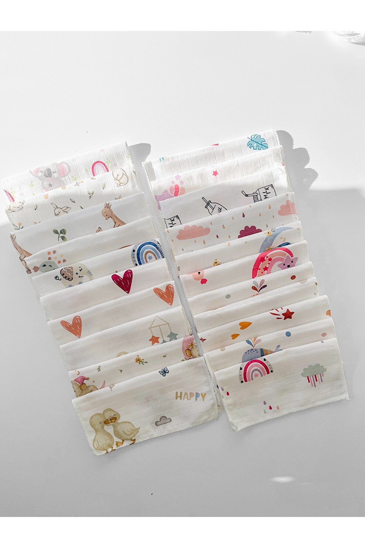 COOLMINIES Pamuklu Müslin 10'lu Karışık Desen Kız Bebek Ağız Mendili - Yumuşak ve Güvenilir