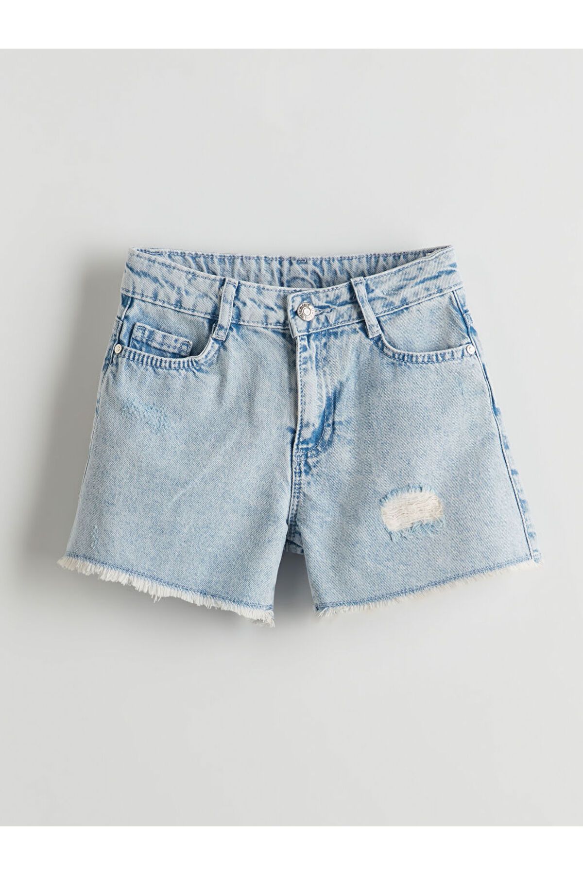 LC Waikiki LCW Kids Mavi Beli Ayarlanabilir Lastikli Kız Çocuk Jean Şort