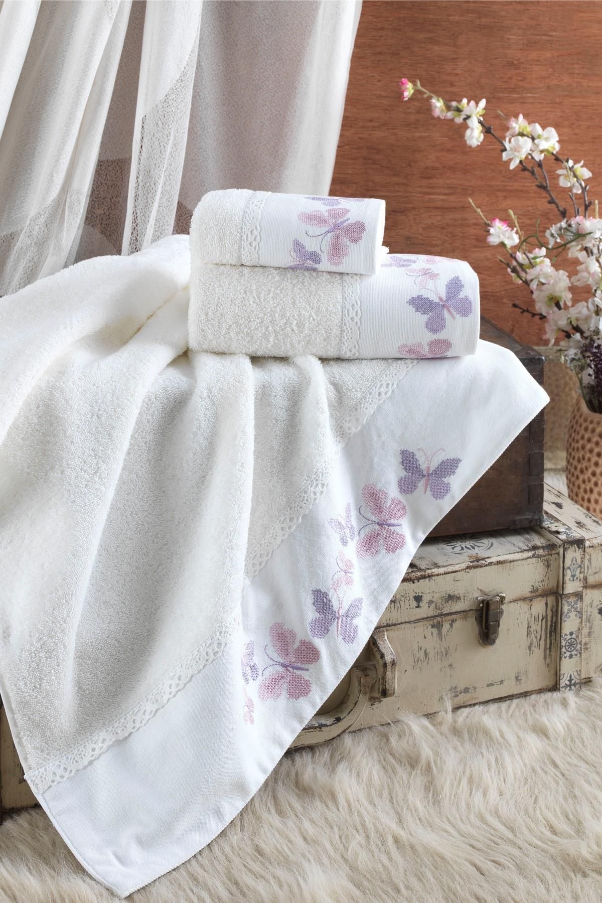 Ellia Soft Carmen 3 Parça Havlu Seti | %100 Pamuklu | Kutulu Hamam Takımı | Çeyiz Seti | Lüks Banyo Havlusu