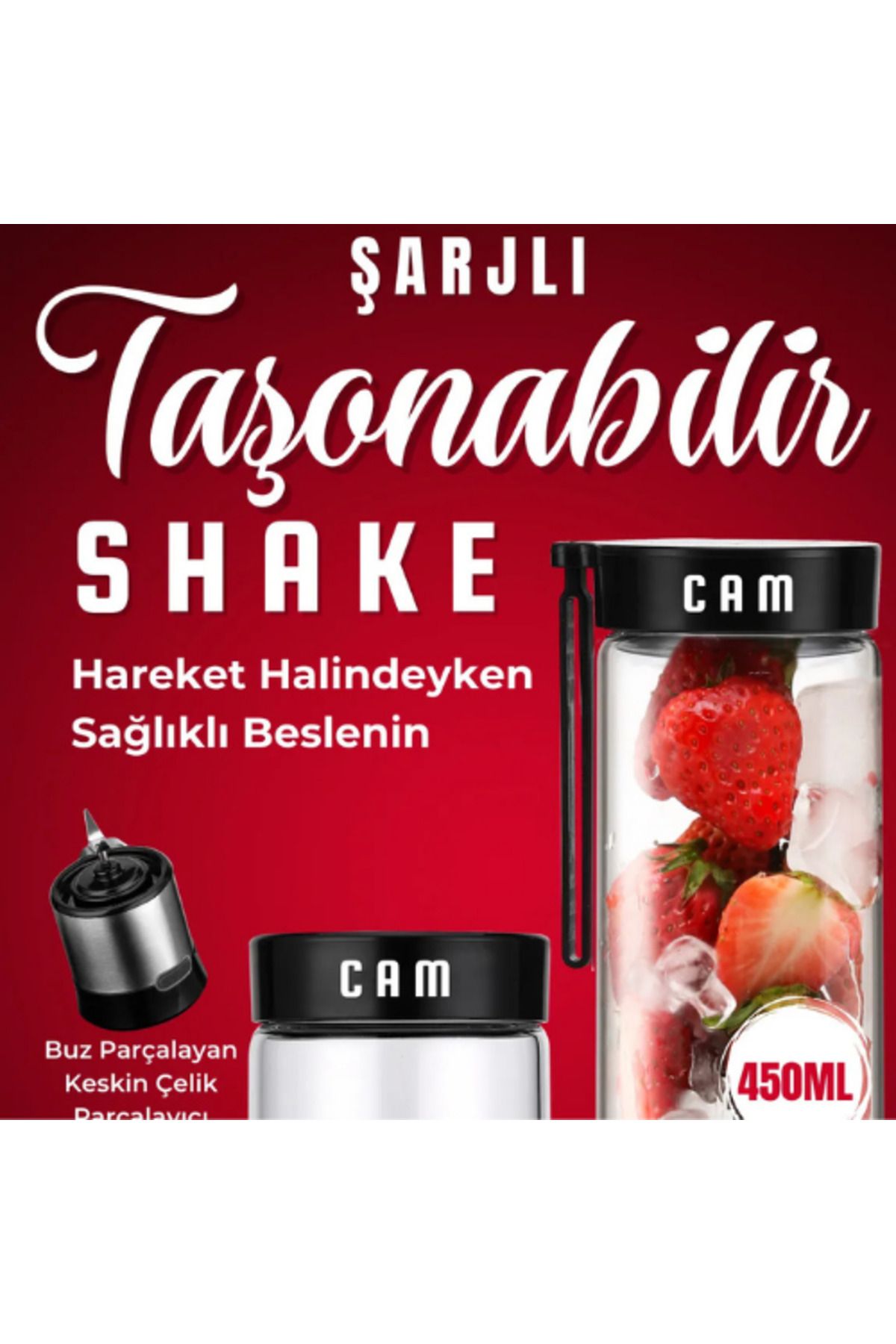 HZL 450 ml + 380 ml bardak ile beraber Taşınabilir Şarj Edilebilir Kişişel Blender Bıçaklı Buz Kırıcı