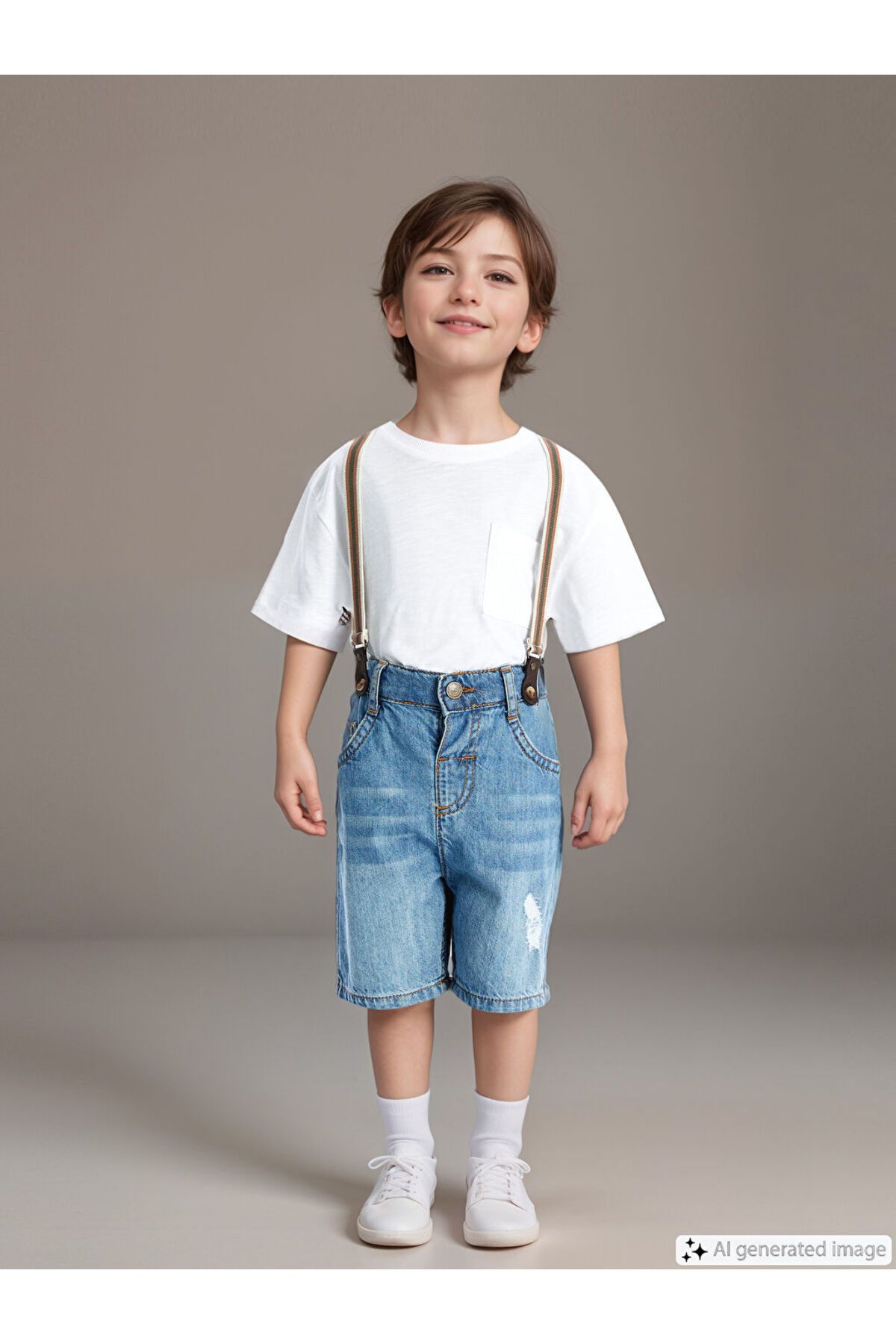 LC Waikiki Beli Lastikli Basic Askılı Erkek Bebek Jean Şort