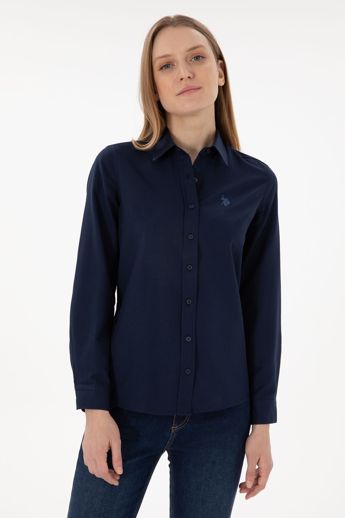 U.S. Polo Assn. Kadın Lacivert Uzun Kollu Basic Gömlek 50297002-vr033