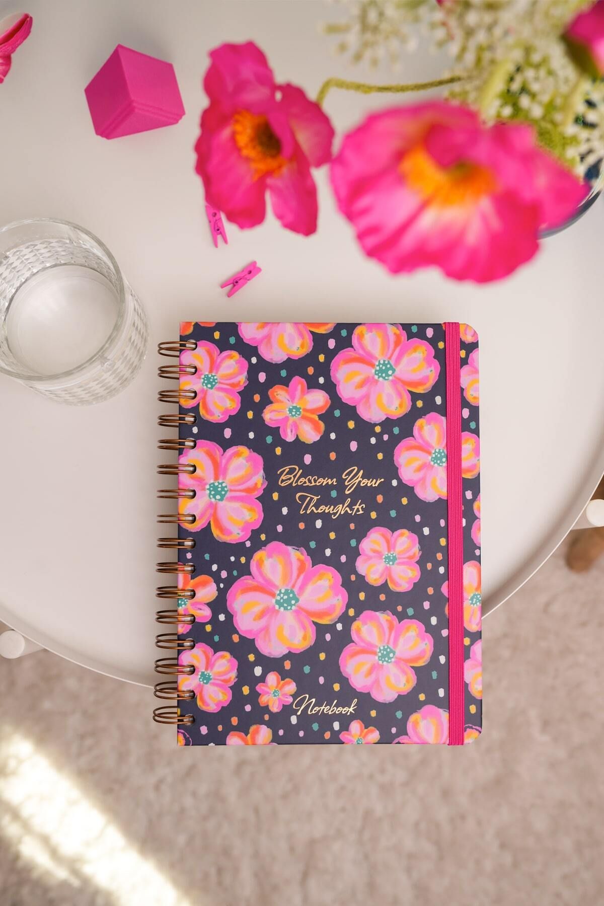 Matt Notebook A5 15x21 cm Spiralli Lastikli Düz, Çizgisiz Tarihsiz Not Defteri Çiçekler