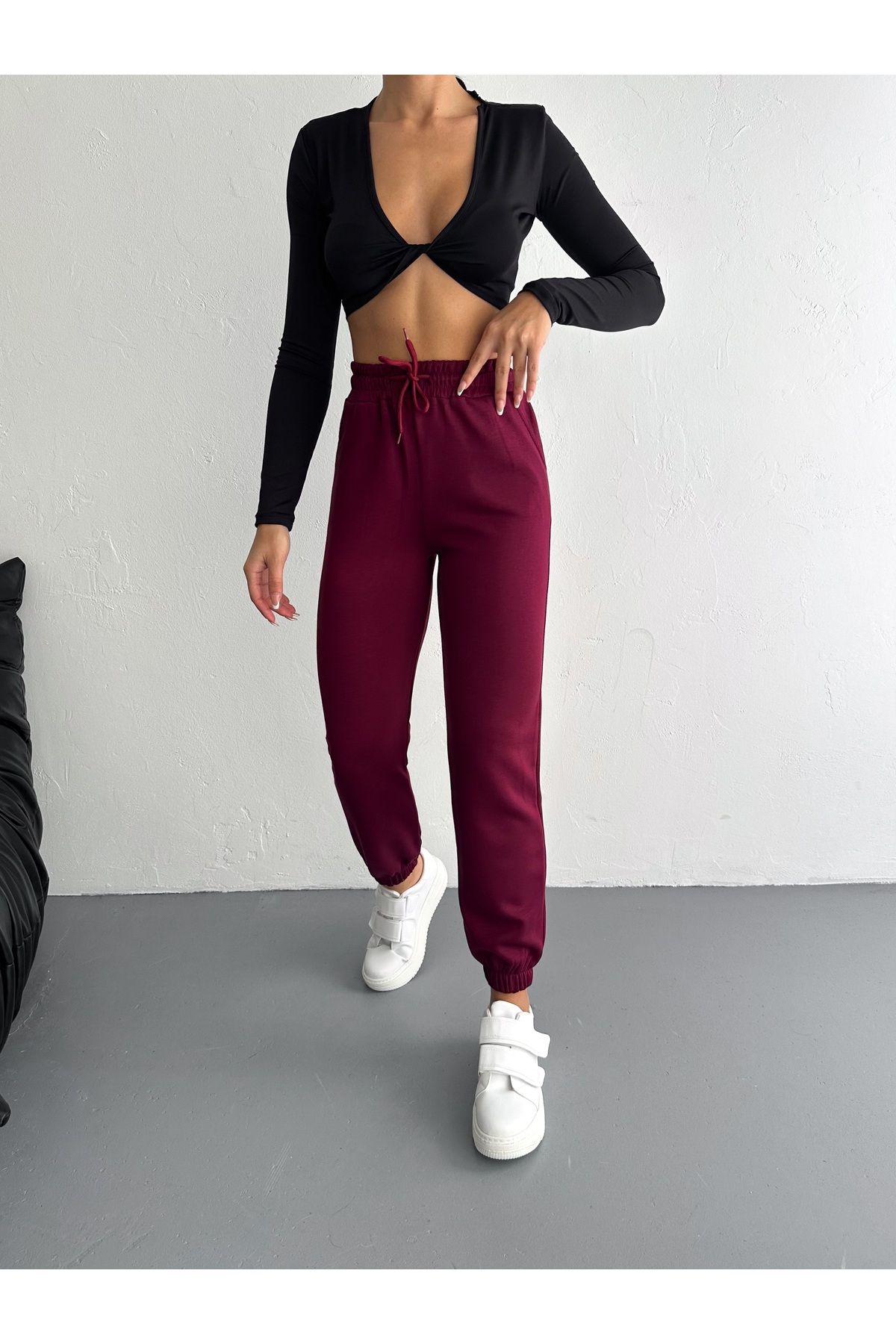 fiolin Modal Kumaş  Yumuşak Doku Yüksek Bel Basic Jogger Eşofman Altı