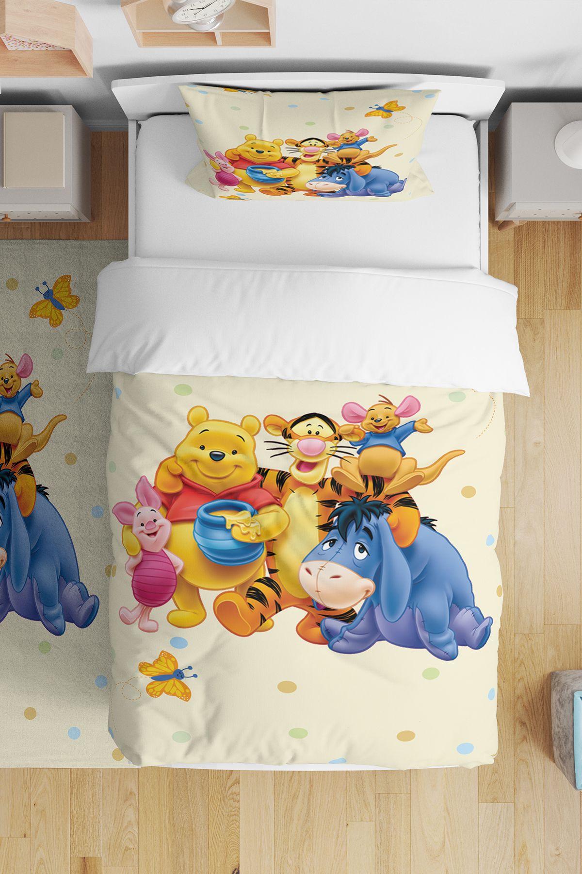 BelezaHome Sarı Mavi Winnie The Pooh Tek Kişilik Bebek Çocuk Nevresim Seti