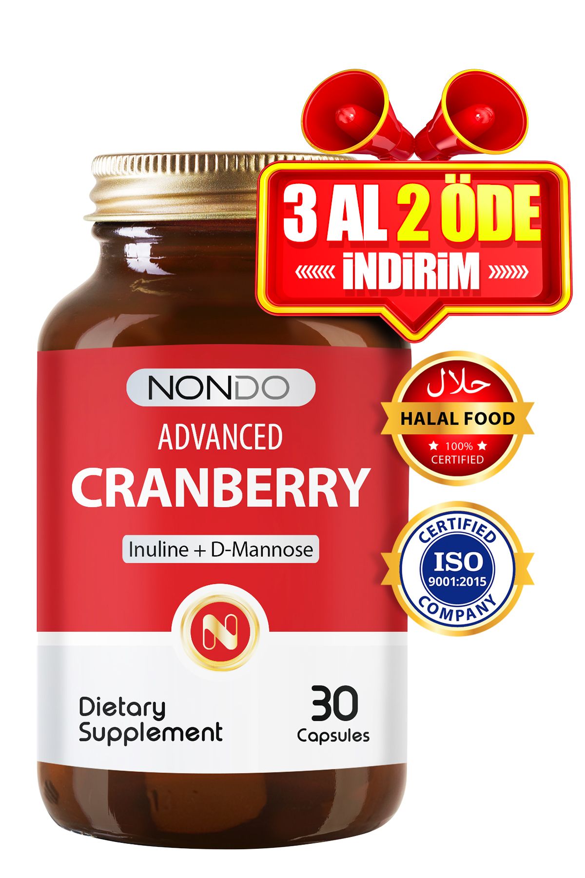 Nondo Cranberry 30 Kapsül (turna Yemişi Inulin D-mannose Turna Yemişi Ekstresi )