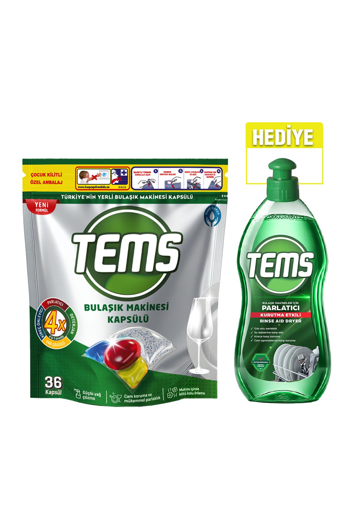 TEMS Bulaşık Makinesi Kapsülü 36'lı+ Parlatıcı 400 ml