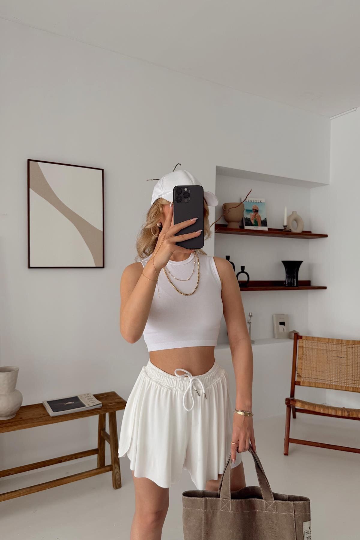 mylove Modal Bağcıklı Şort Beyaz