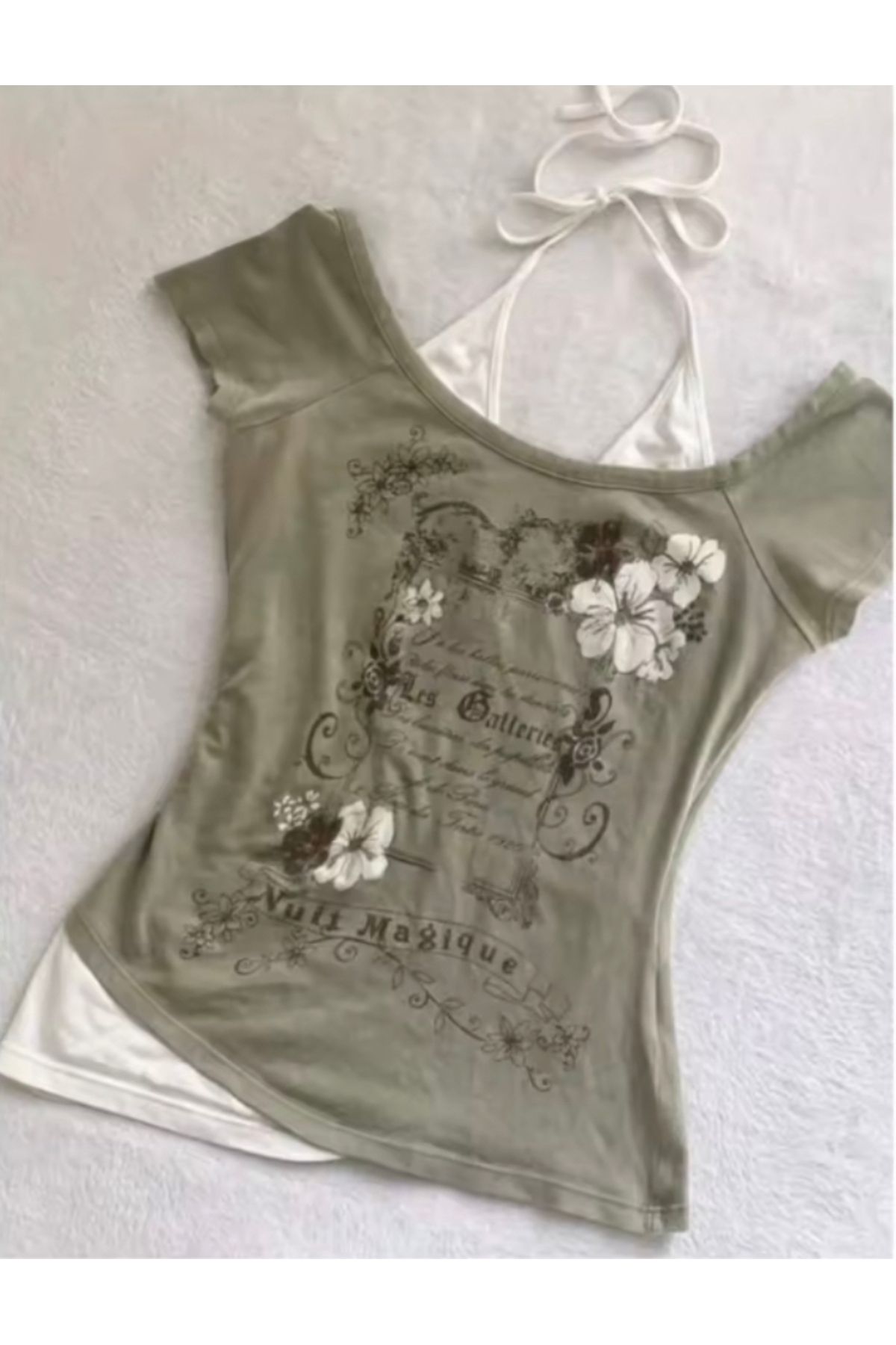 köstebek kadıköy Nuit Magique Madonna Yaka Ek Askılı Kısa Kollu Full Body Crop