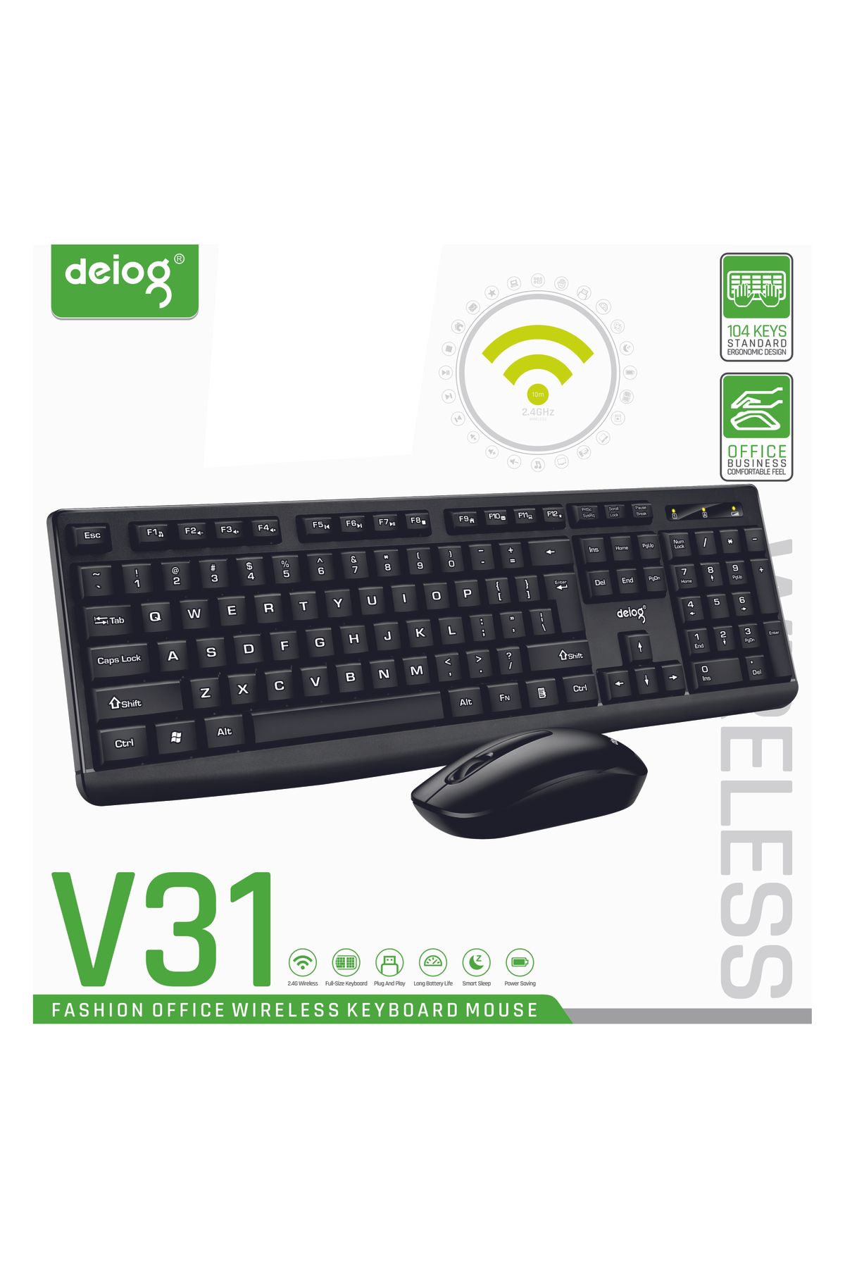 Lennox V31 Kablosuz Klavye Mouse Set Siyah (DEİOG)