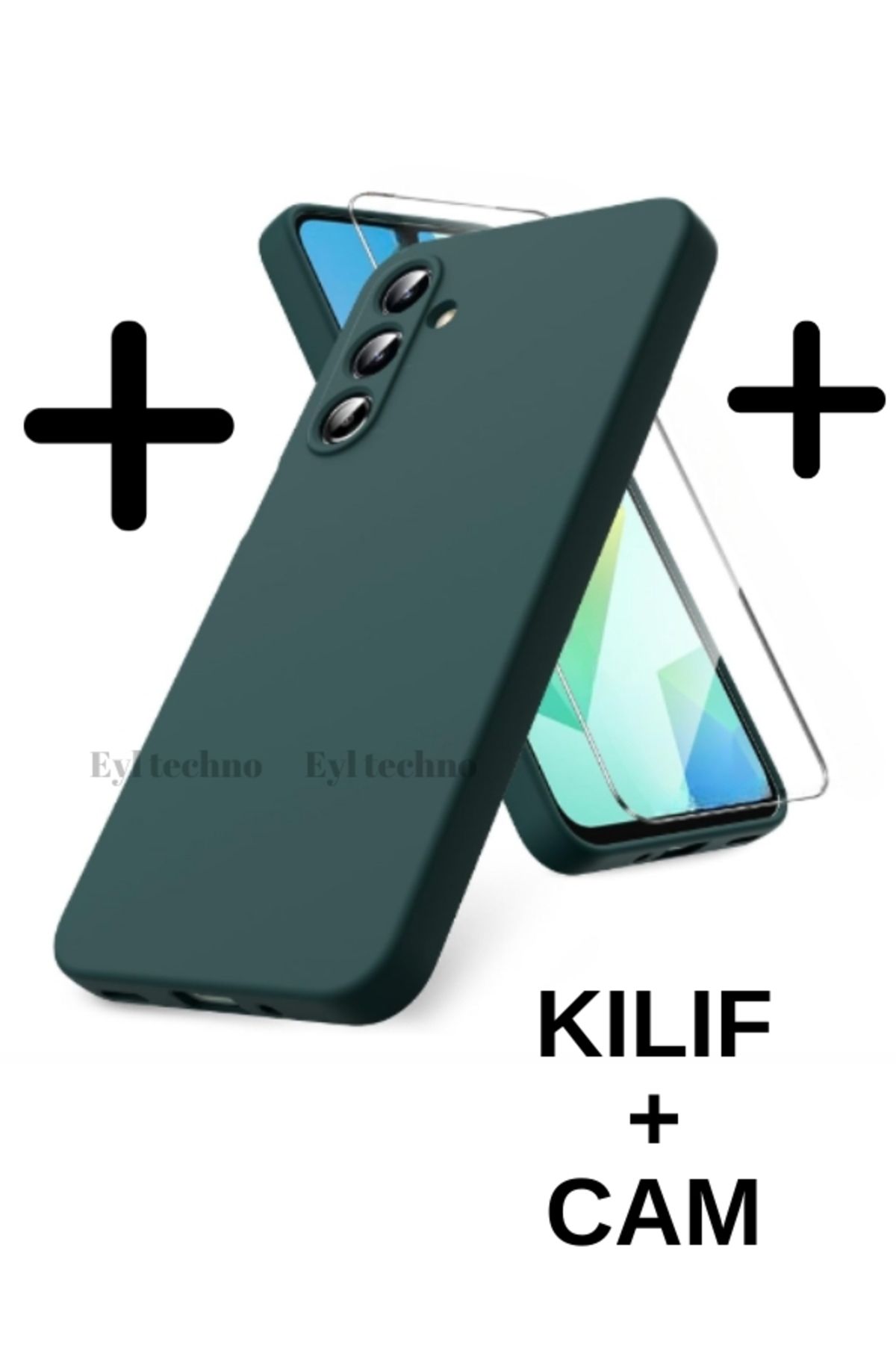 eyl techno Samsung Galaxy A14 Kılıf Renkli Yumuşak Silikon Kapak+Ekran Koruyucu Cam(9h Temperli)-Yeşil