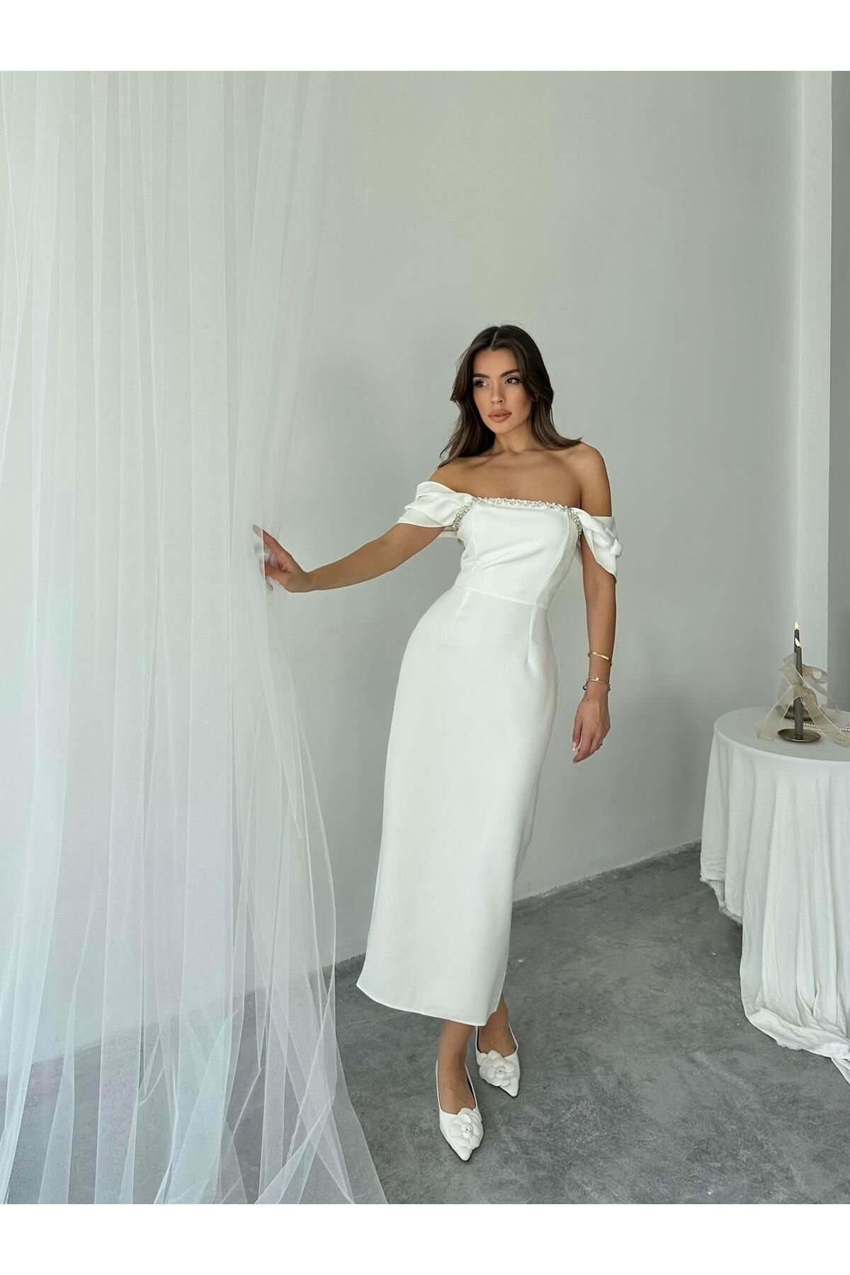 conconmoda Elenor Uzun Atlas Elbise