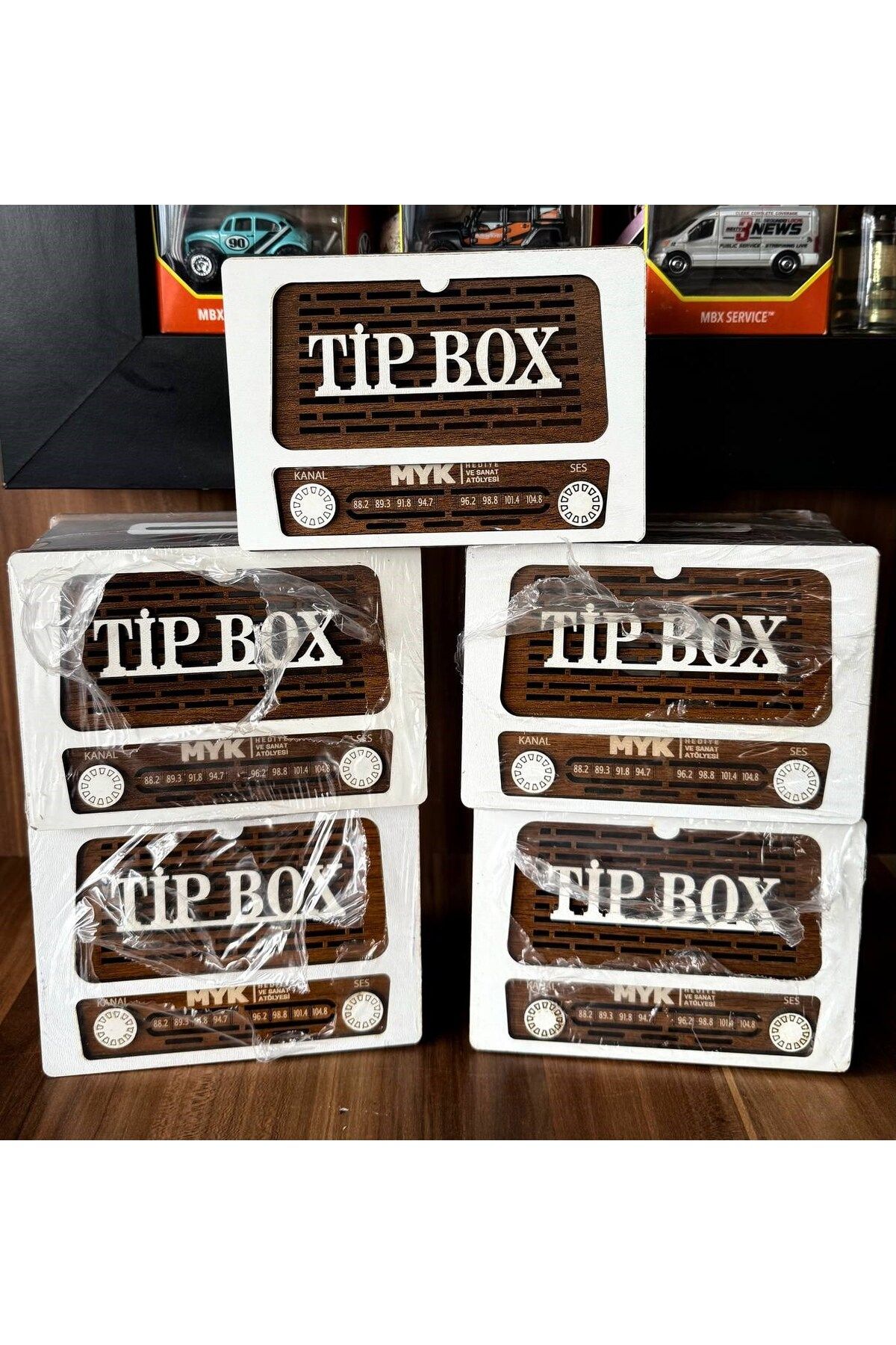 mykhediyevesanatatölyesi Tip Box Bahşiş Kutusu ve Kumbara (5’li Paket) Nostaljik Radyo Görünümlü  Tipbox