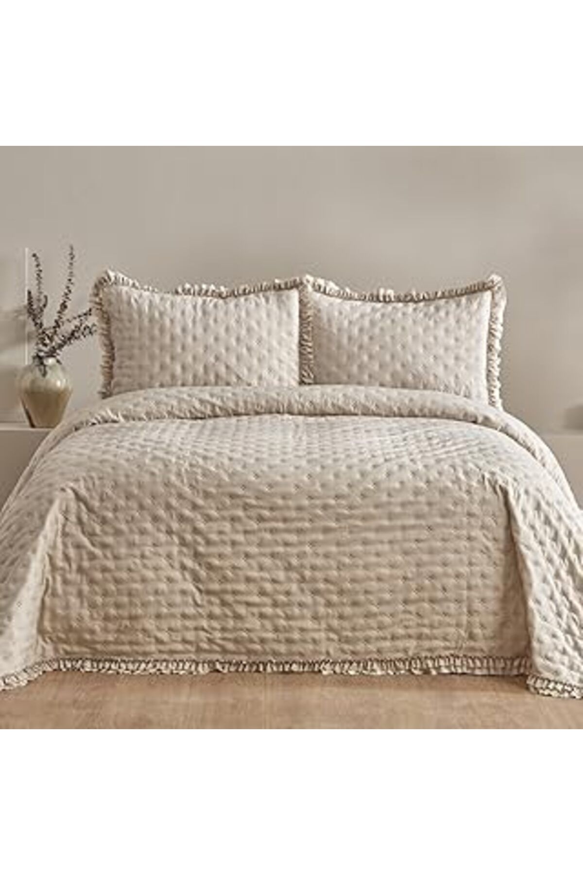 Qedii Home Viona Tek Kişilik Yatak Örtüsü Seti Bej