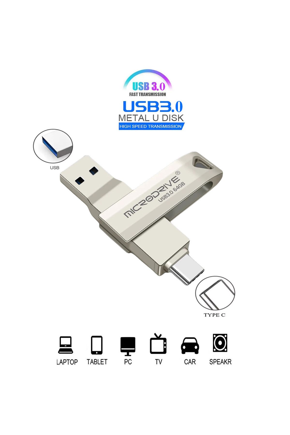 Laula 256 Gb Type C Ve Usb Flash Bellek Otg Çift Giriş 3.0 2in1 (MİCRODRİVE)