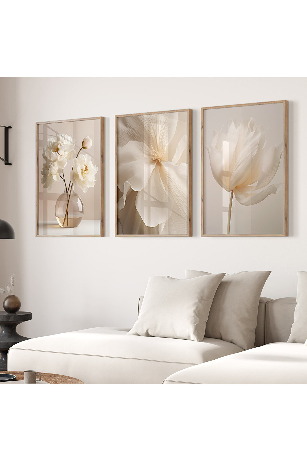 TekTablo Ahşap 3 Parça Çerçeveli Tablo Seti - Elegant Ev Dekorasyonu