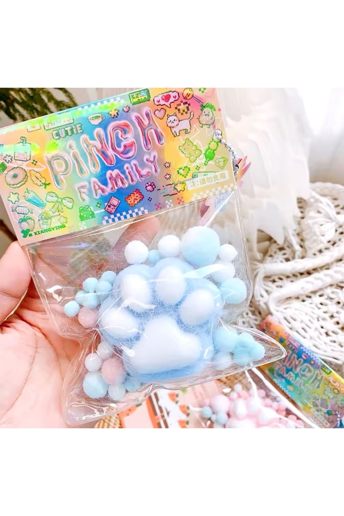 seyuse Kedi Patisi Taba Squishy Stress Oyuncağı Sukuşi pati, Tüylü Oyuncak MAVİ