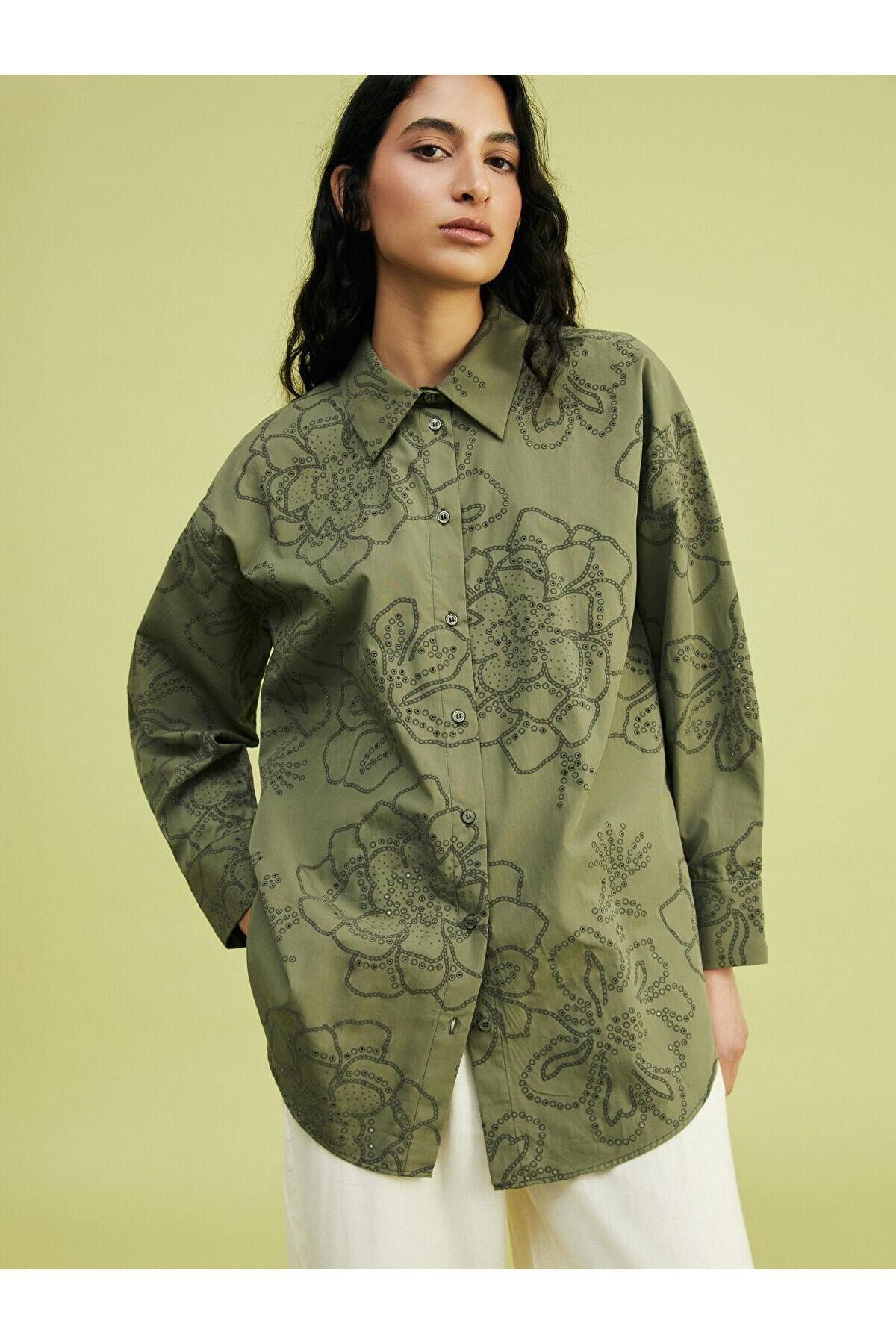 LC Waikiki LCW Modest  Çiçekli Oversize Poplin Kadın Gömlek Tunik