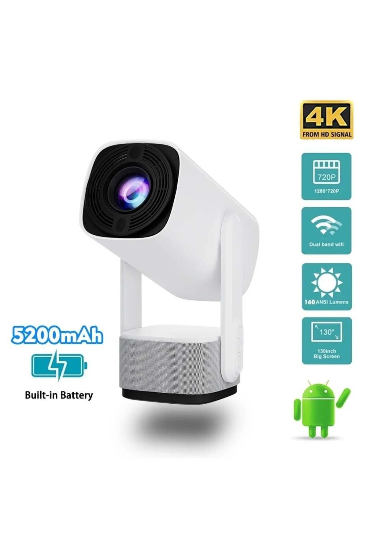 hello code Powerbanklı Android Taşınabilir Projeksiyon Wifi Ve 4k Destekli Rgb Led Akıllı Sinema Projektör