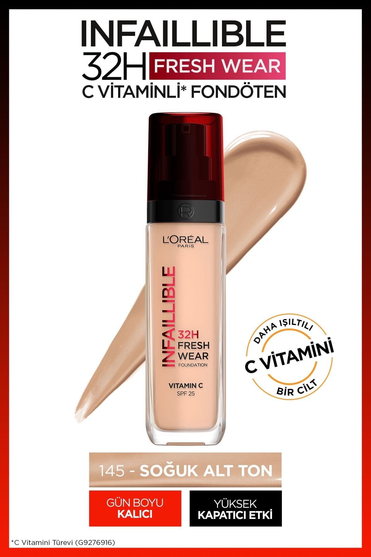 L'Oreal Paris L'oréal Paris Infaillible 32h Fresh Wear C Vitaminli Fondöten - 145 Rose Beige