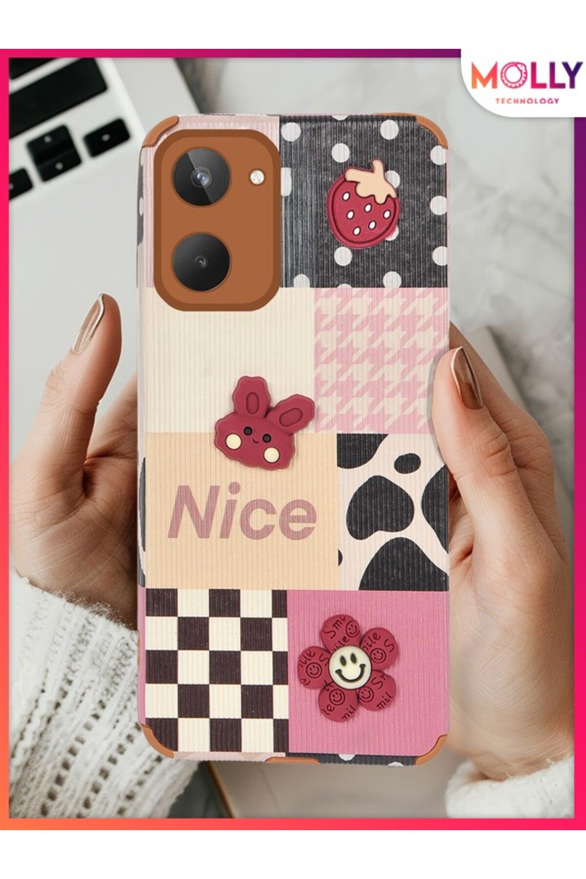 Molly Realme 10 4G İçin Moda Patchwork Desenli Stripy Silikon Kılıf
