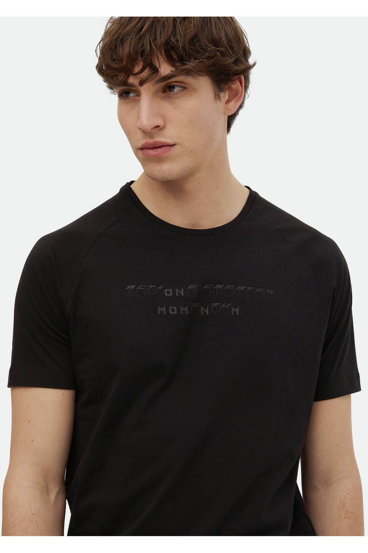 Ramsey Siyah Baskılı Bisiklet Yaka %100 Pamuk T-Shirt