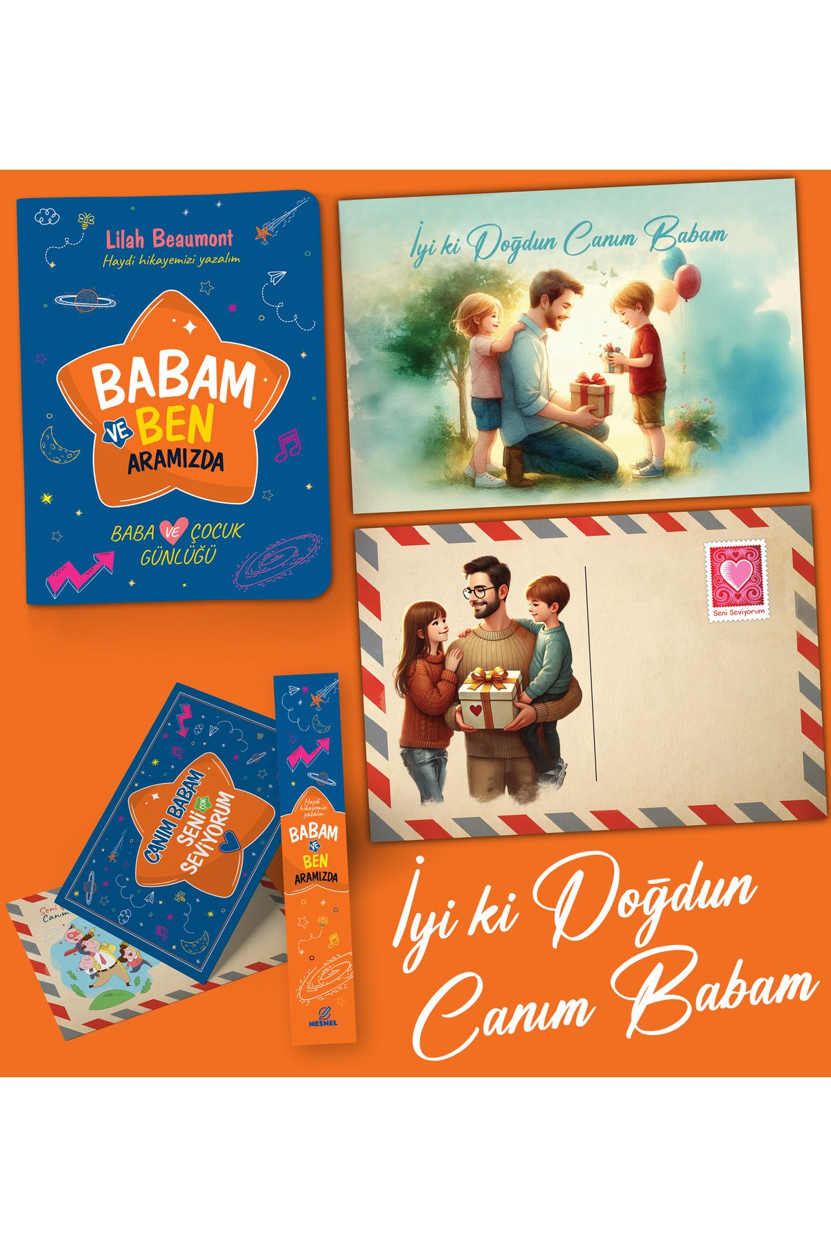 nesnel yayınlar Babam ve Ben - Aramızda - Ayraç ve İkili Doğum Günü Kartpostalı
