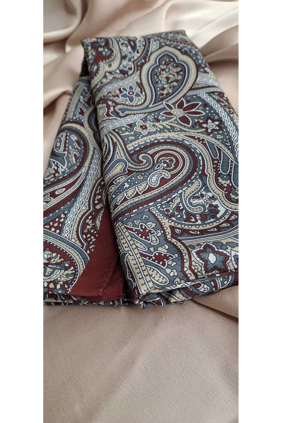 Karaca Sılk Cotton Retro Etnik Desen Bordo Şal
