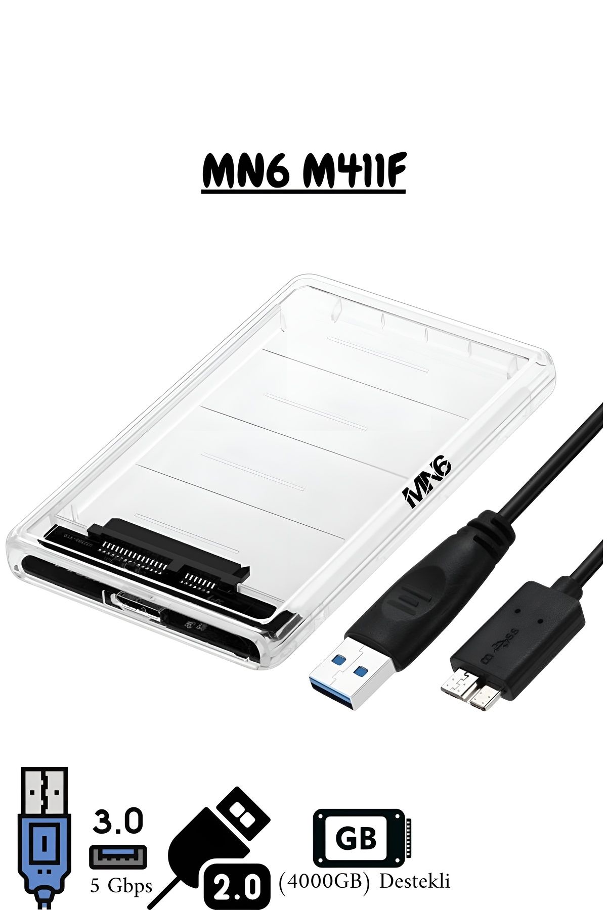 MN6 M411F HDD Kutusu/USB 3.0-2.5 hdd kutusu-Şeffaf/taşınabilir-2.5 usb 3.0 Sata hdd kutusu